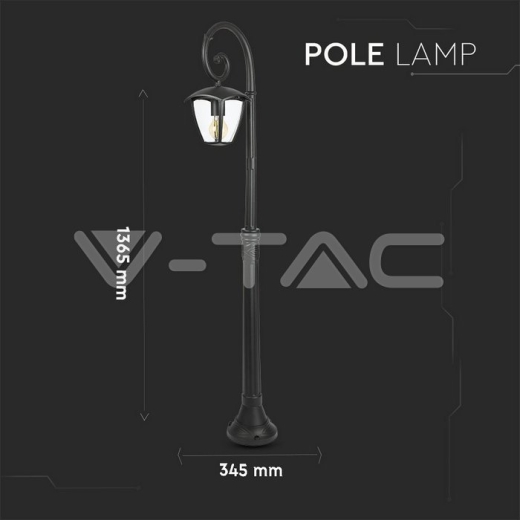 Pole Lamp 1 x E27 1365mm IP44 Black - 10