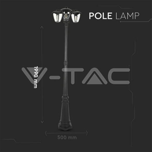 Pole Lamp 3 x E27 1990mm IP44 Black - 9