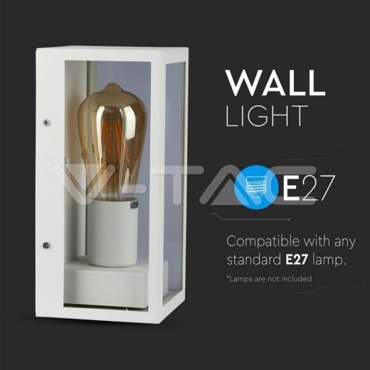 Wall Lamp 1 x E27 Matt White Clear Glass - 4