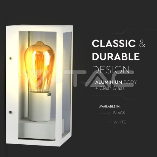 Wall Lamp 1 x E27 Matt White Clear Glass - 6