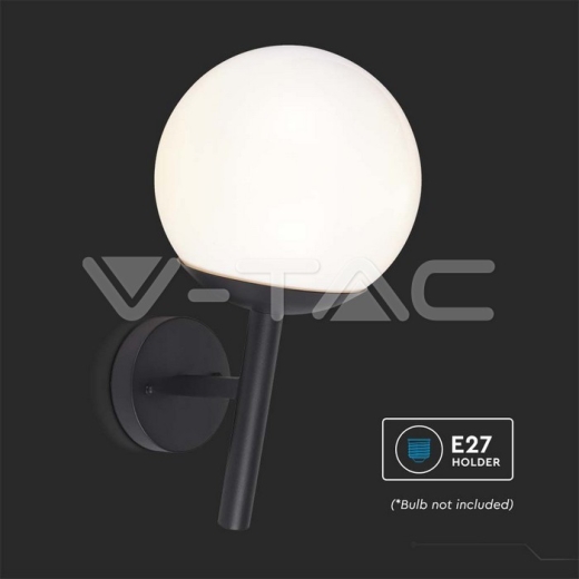 Wall Lamp 1xE27 Matt Black Opal Plastic C Ball Down - 2