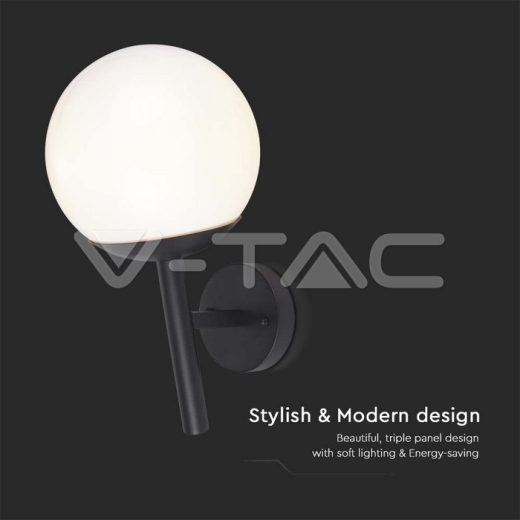 Wall Lamp 1xE27 Matt Black Opal Plastic C Ball Down - 3