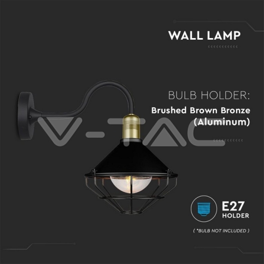 Lámpara de pared negra globo con cristal matizado malla Е27 IP65 - 3