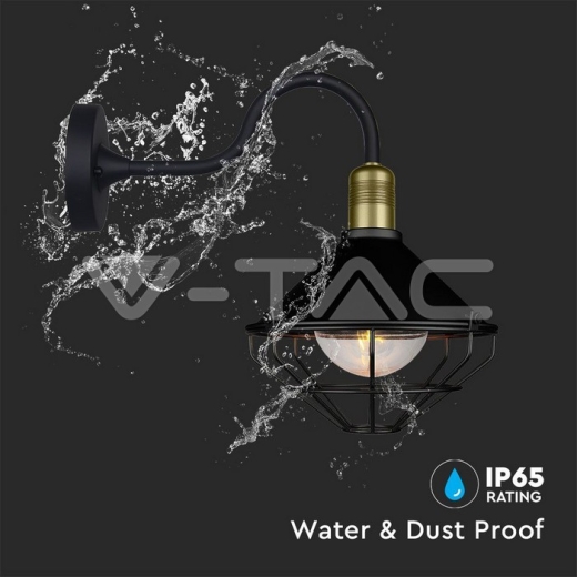 Lámpara de pared negra globo con cristal matizado malla Е27 IP65 - 4