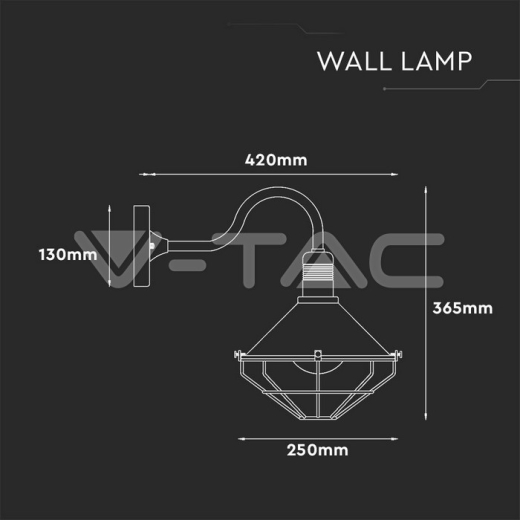 Lámpara de pared negra globo con cristal matizado malla Е27 IP65 - 5
