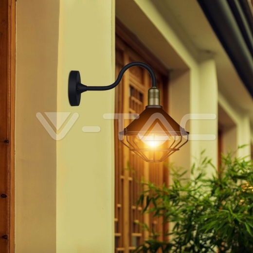 Lámpara de pared negra globo con cristal matizado malla Е27 IP65 - 7