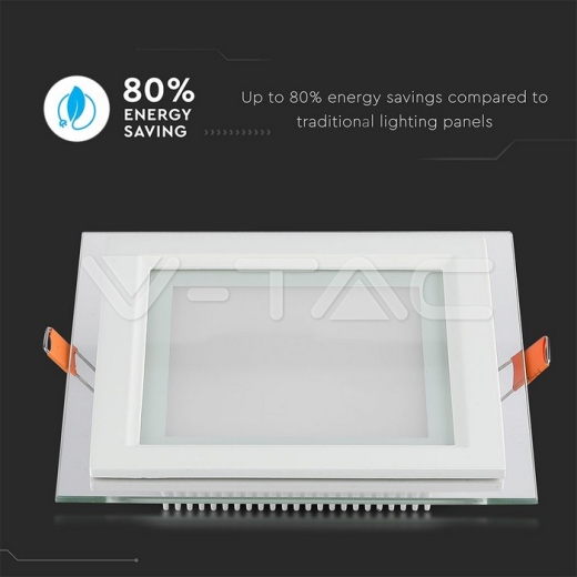 12W LED Panel Glass Square Natural White - 6