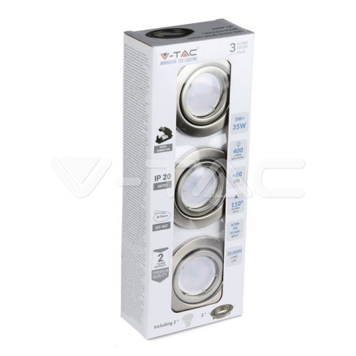 LED Spotlight 5W GU10 Fitting Satin Nichel Body 3000K 3pcs/Pack - 1