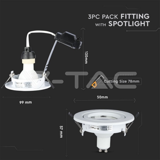 LED Spotlight 5W GU10 Fitting White Body 4500K 3pcs/Pack - 14