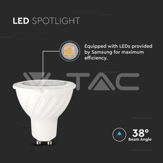 LED Spotlight SAMSUNG CHIP - GU10 6W Plastic SMD With Lens 6400K - 2