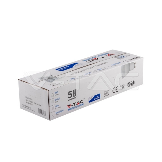LED Spotlight SAMSUNG Chip GU10 5W White Plastic 3000K 12pcs/pack - 1