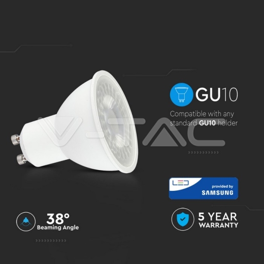 LED Spotlight SAMSUNG Chip GU10 5W White Plastic 3000K 12pcs/pack - 7