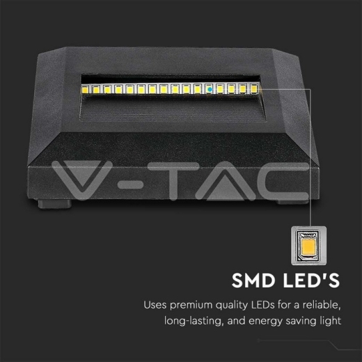 Baliza Pared Luz Indirecta LED 2W Cuerpo Negro Cuadrado 3000K - 7