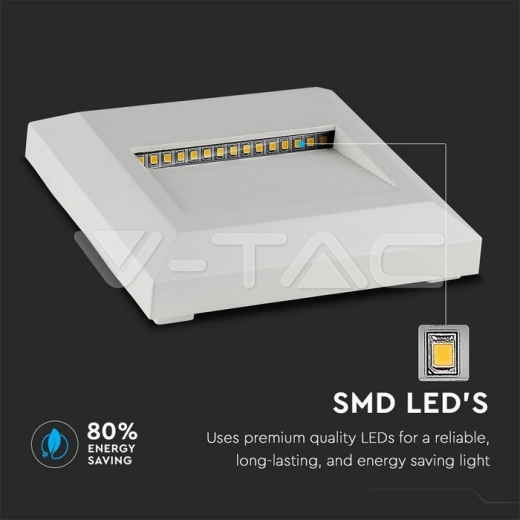 Luz de peldaño LED 2W Cuerpo Blanco Cuadrado Luz Natural IP65 - 5