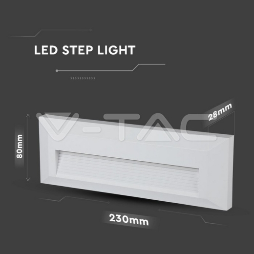 3W LED Steplight White Body Rectangle Warm White - 7
