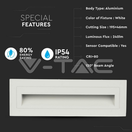 Lámpara de peldaño 6W LED cuerpo blanco 3000K - 4