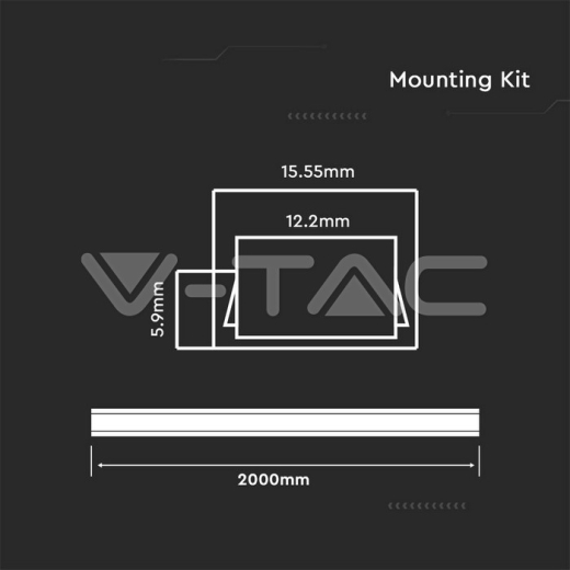 LED Strip Mounting Kit With Diffuser Aluminum 2000 x 16 x 7mm Milky - 4
