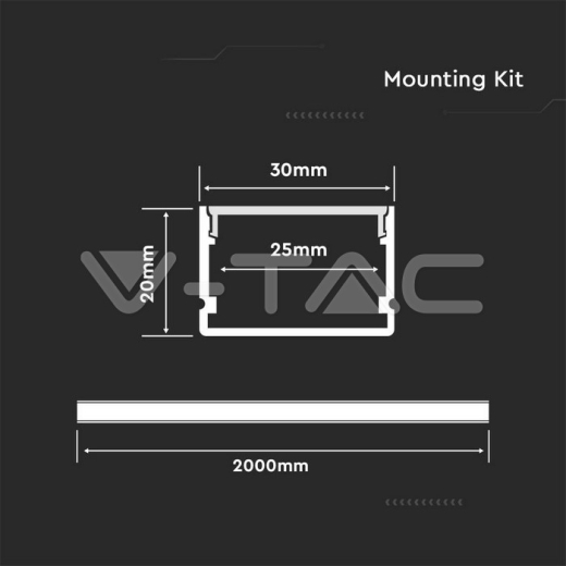 LED Strip Mounting Kit With Diffuser Aluminum 2000 x 30 x 20mm Milky - 4