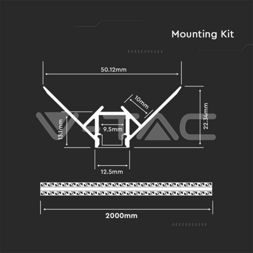 LED Strip Mounting Kit With Diffuser Aluminum Milky Gypsum Outer Corner 2000mm - 5