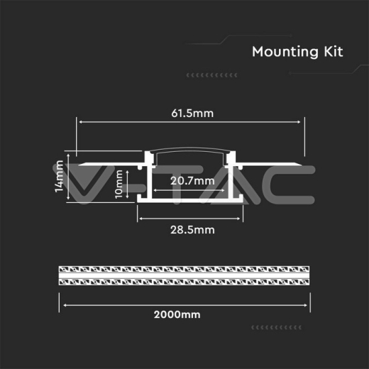Kit de montaje para tiras de LED de aluminio con difusor opaco ancho 2000mm - 2