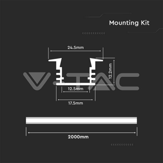 LED Strip Mounting Kit With Diffuser Aluminum 2000 x 24.5 x 12.2mm Milky - 4