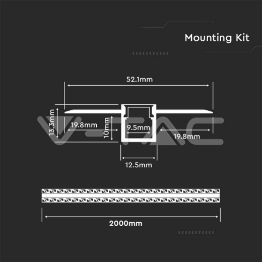 Kit de montaje para tiras de LED de aluminio con difusor opaco estrecho 2000mm - 2