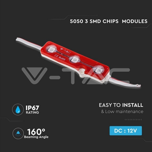 LED Module 3SMD Chips SMD5050 Rojo IP67 - 2