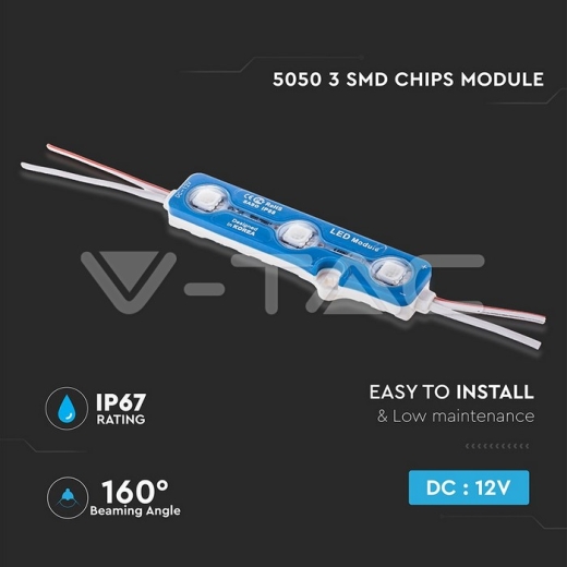 LED Module 3SMD Chips SMD5050 Аzul IP67 - 2