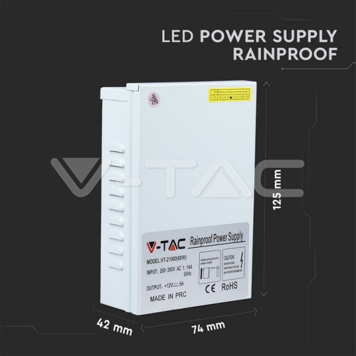 LED Fuente de Alimentación - 60W 12V 5A IP45 Metal Impermeable - 7