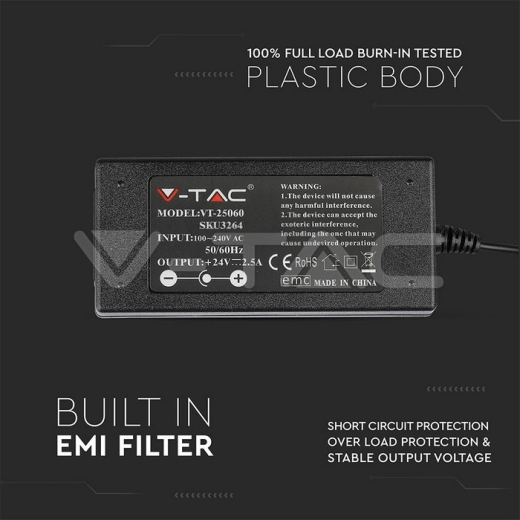 LED Power Supply 60W 24V 2.5A IP44 Plastic - 6