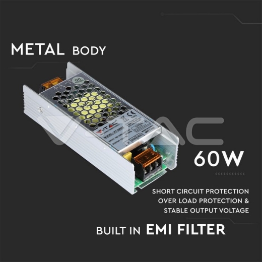 Fuente de alimentación LED- 60W 12V 5A Metal Slim - 5