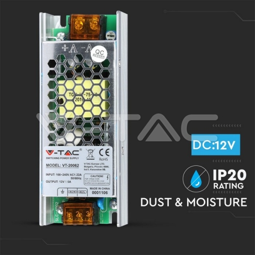 Fuente de alimentación LED- 60W 12V 5A Metal Slim - 6