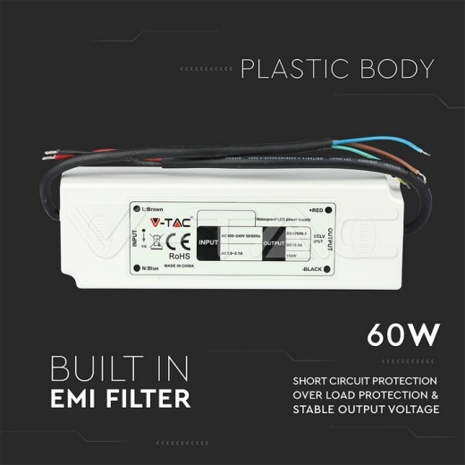 Fuente de alimentación LED- 60W 12V IP67 Plástico - 5