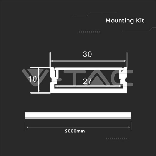 LED Strip Mounting Kit With Diffuser Aluminum 2000*30*10mm Silver Body - 2