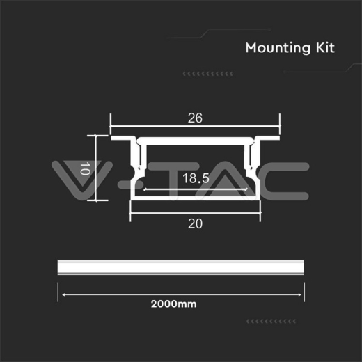 Kit Montaje Tira LED Con Difusor Aluminio 2000*20*10mm Cuerpo Plata - 2