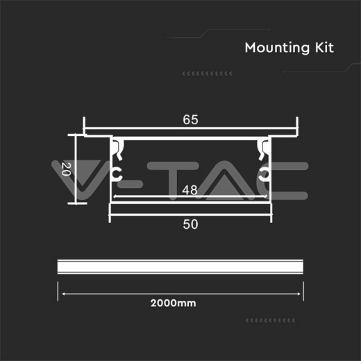 Kit Montaje Tira LED Con Difusor Aluminio 2000*50*20mm Cuerpo Plata - 2