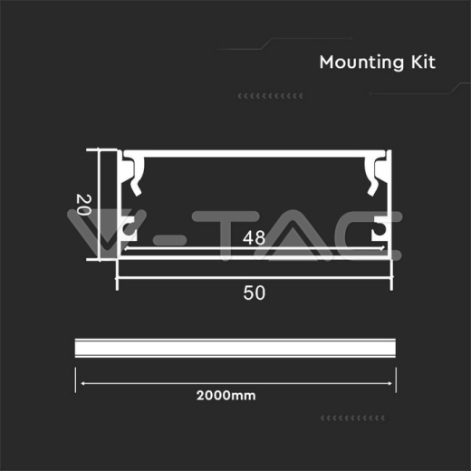 Kit Montaje Tira LED Con Difusor Aluminio 2000*50*20mm Cuerpo Plata - 2