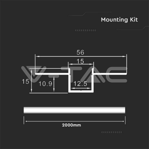 Kit Montaje Tira LED Con Difusor Aluminio 2000*55*15mm Cuerpo Plata - 2