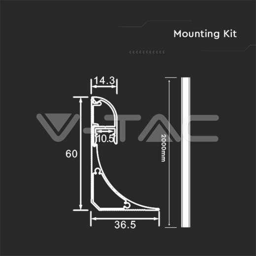 Kit Montaje Tira LED Con Difusor Aluminio 2000*60*36mm Cuerpo Plata - 2