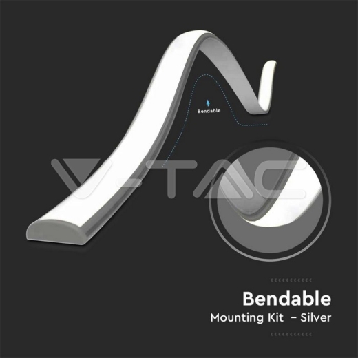 LED Strip Mounting Kit with Diffuser Silver Housing Flexible 2000*18*6mm - 3