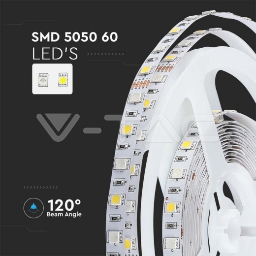 Tira LED 8W 5050 60 LEDs 12V IP20 RGB 4000K, rollo de 5m - 5