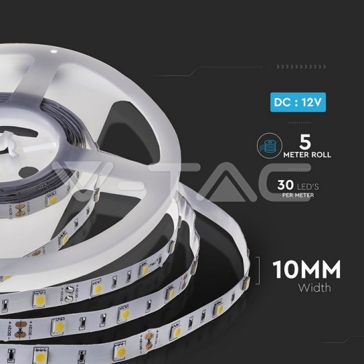 Tira LED SMD5050 30 LEDs 3000K IP20 6W/M - 7