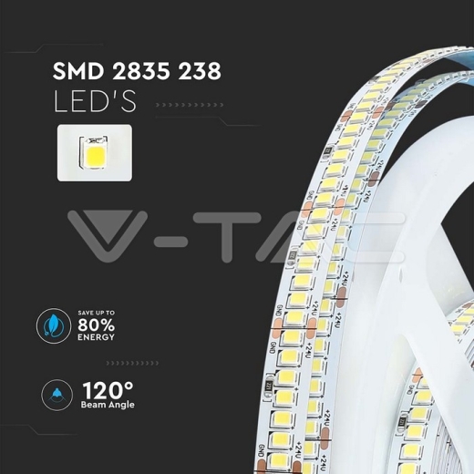 LED Strip SMD2835 238 LEDs High Lumen 24V IP20 6400K 135 lm/W - 4