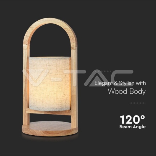 1.5W LED Fabric Table Lamp 3000K Beige Body Wood Handle - 2