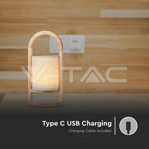 1.5W LED Fabric Table Lamp 3000K Beige Body Wood Handle - 4