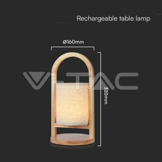1.5W LED Fabric Table Lamp 3000K Beige Body Wood Handle - 5