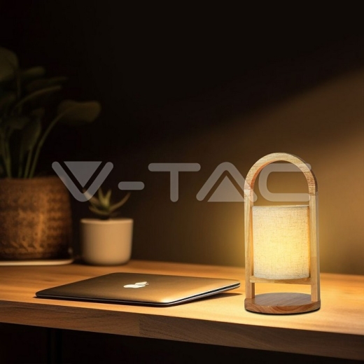 1.5W LED Fabric Table Lamp 3000K Beige Body Wood Handle - 6