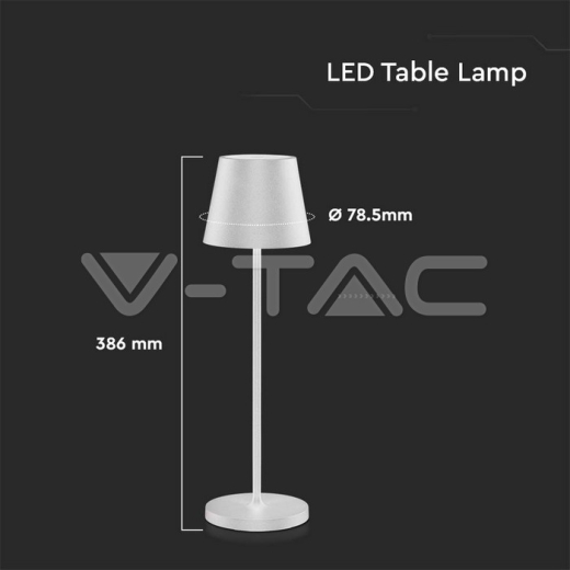 2W LED Table Lamp (4400mA Battery) IP54 White Body 3000K - 12