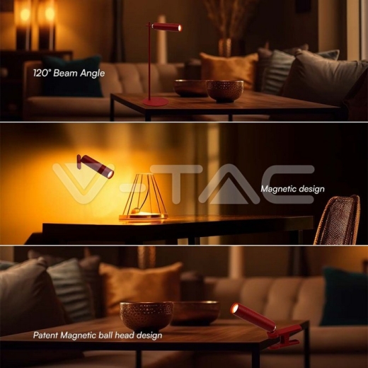 Lámpara de Mesa LED Magnética 3W Recargable 4000K Cuerpo Rojo - 5