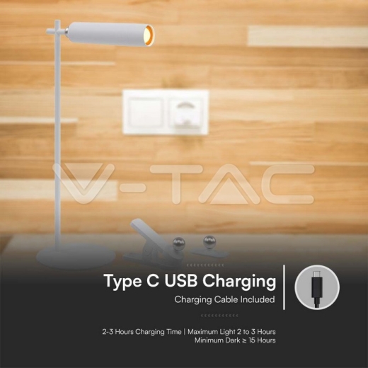 3W LED Magnetic Table Lamp Rechargeable 4000K White Body - 4